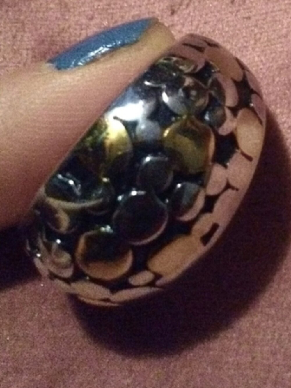 Unisex Heavy Stainless Steel Dome Ring Gold Accents Mixed Metal Unique Vintage 7